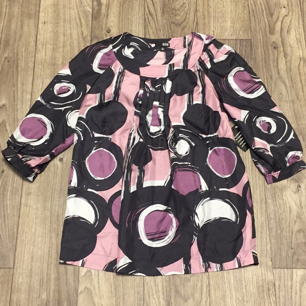 ANA PINK / BLACK SILK BLOUSE.